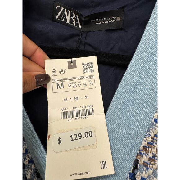 Zara NWT Medium Denim/Tweed Blue Long Preppy Old Money Luxe Blogger Blazer - Picture 4 of 6